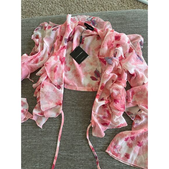 Pink festival rave JLuxLabel S top wrap open flutter ruffle party concert yvanna - Picture 3 of 8